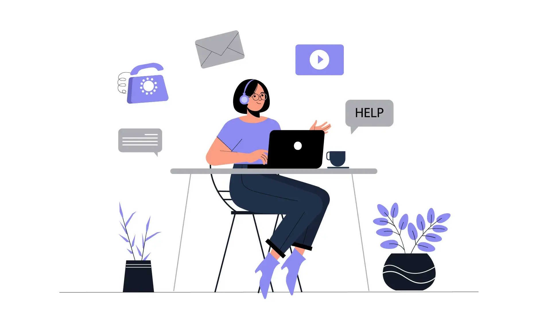 Female Customer Support Agent Vector Illustration image